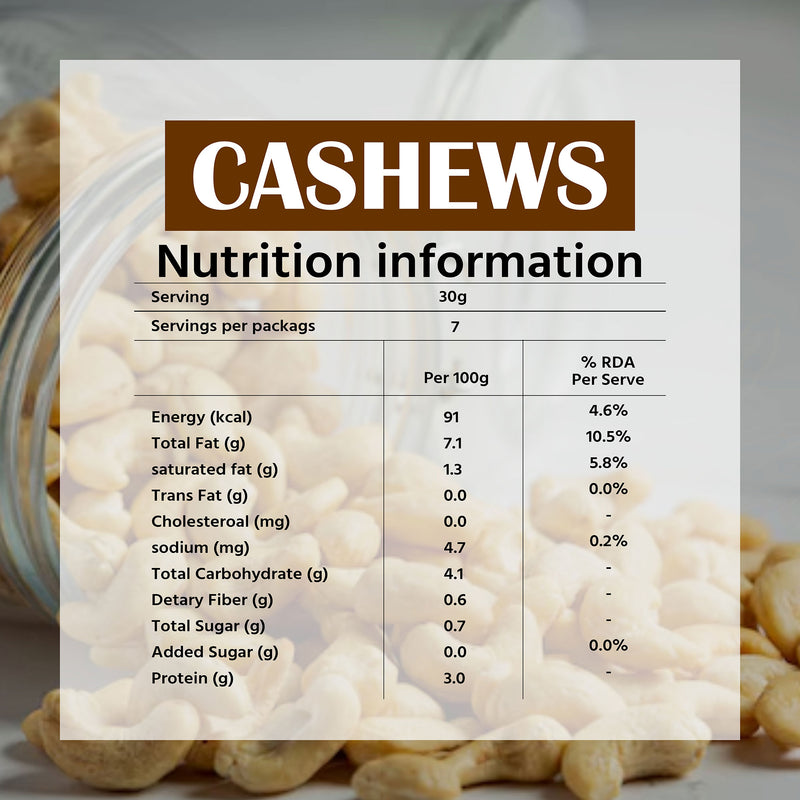 Premium Whole Cashews 250g Info Image