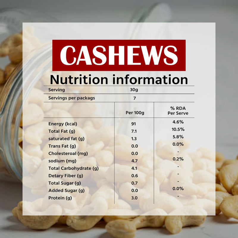 Premium Whole Cashews 1kg Info Image