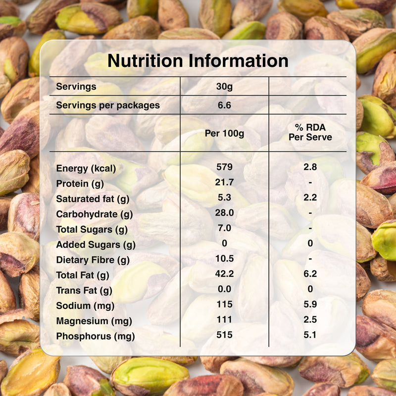Premium California Roasted & Salted Pistachios 200g Info Image