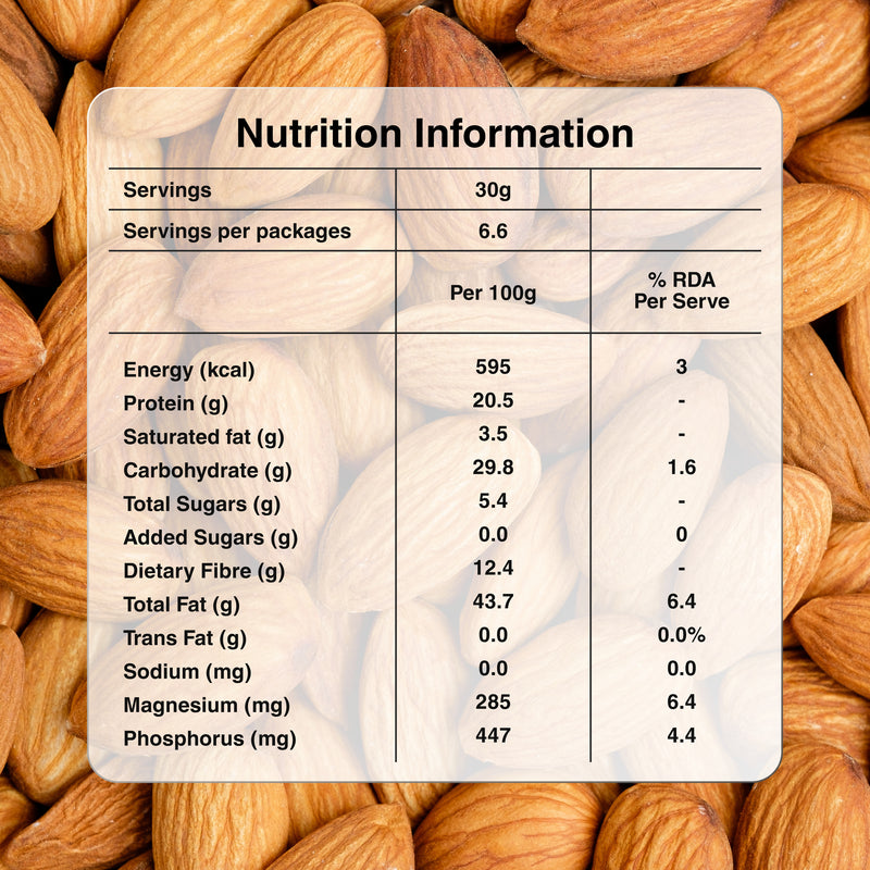 Premium California Almonds 200g Info Image